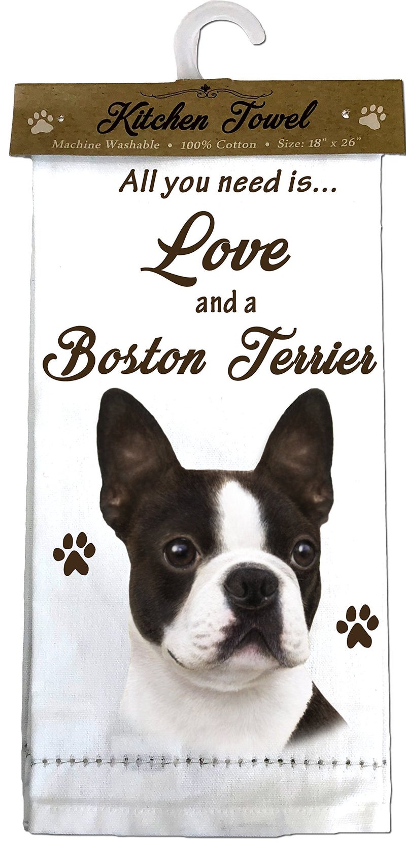 إي آند إس بتس مناشف المطبخ E&S Pets Boston Terrier، أبيض فاتح، مقاس 26.00 بوصة × 18.00 بوصة، صغير - Image 1